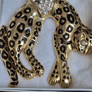 Gold Leopard Brooch with Black Spots